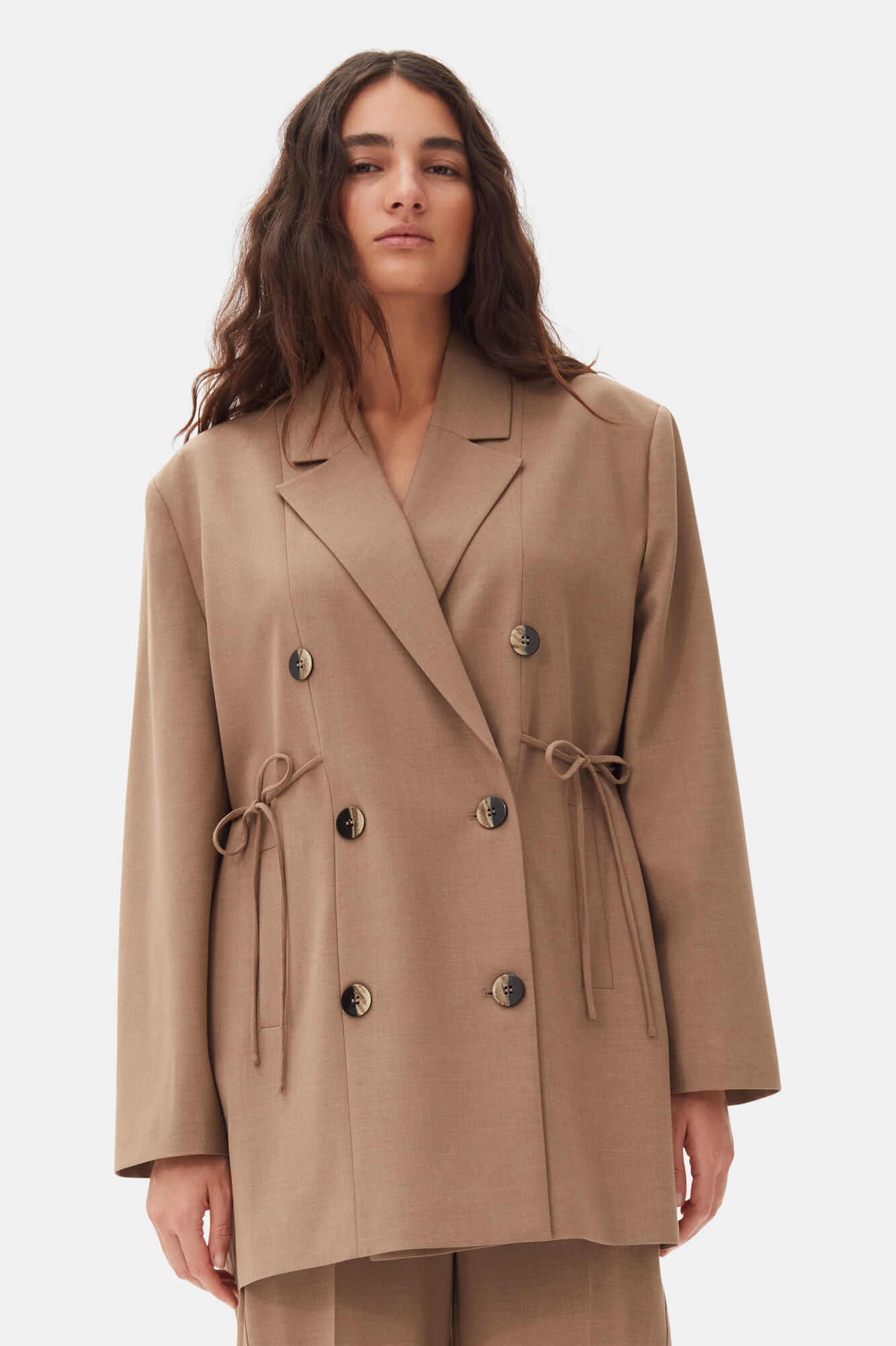 Brown Drapey Melange Oversized Blazer, Elastane, in colour Tiger's Eye - 1 - GANNI