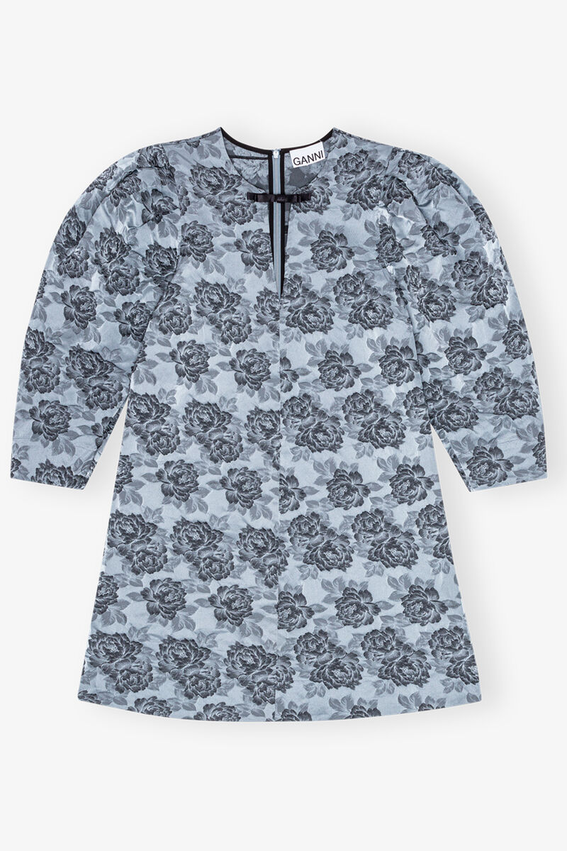 Blue Floral Jacquard A-Line Mini Dress, Polyamide, in colour Illusion Blue - 1 - GANNI