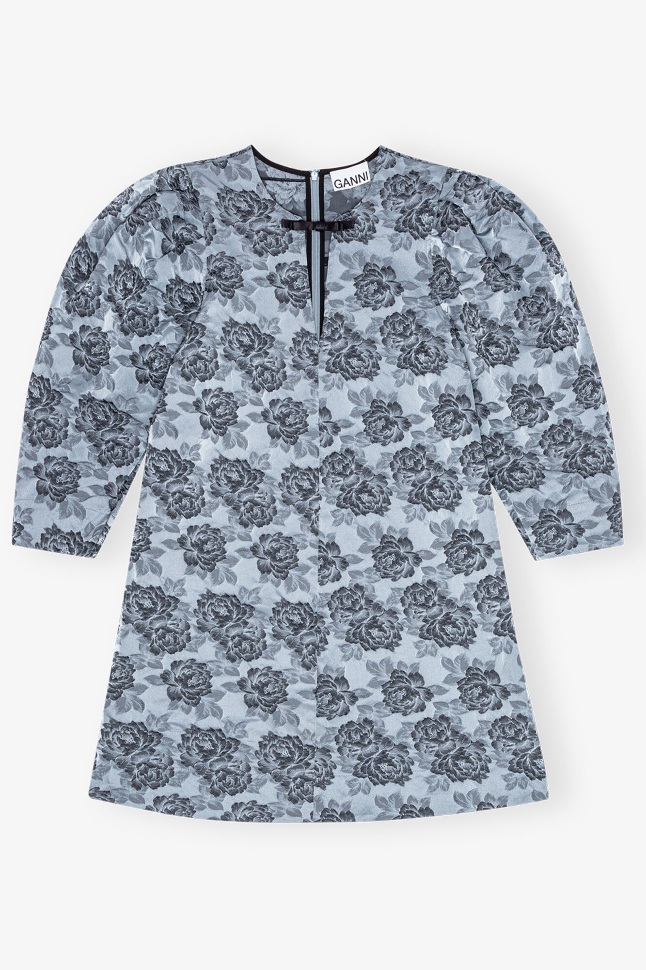 Blue Floral Jacquard A-Line Mini Dress, Polyamide, in colour Illusion Blue - 1 - GANNI