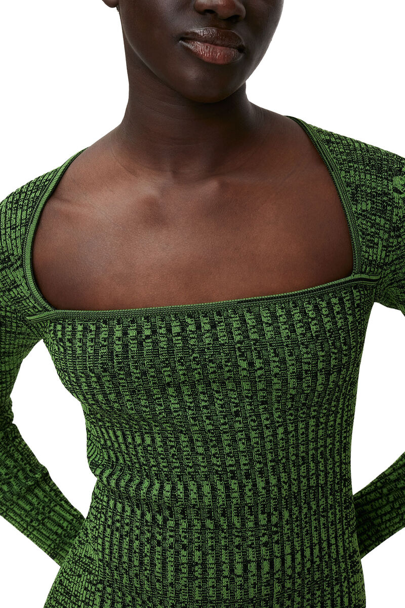 Green Melange Knit Dress, Elastane, in colour Kelly Green - 4 - GANNI