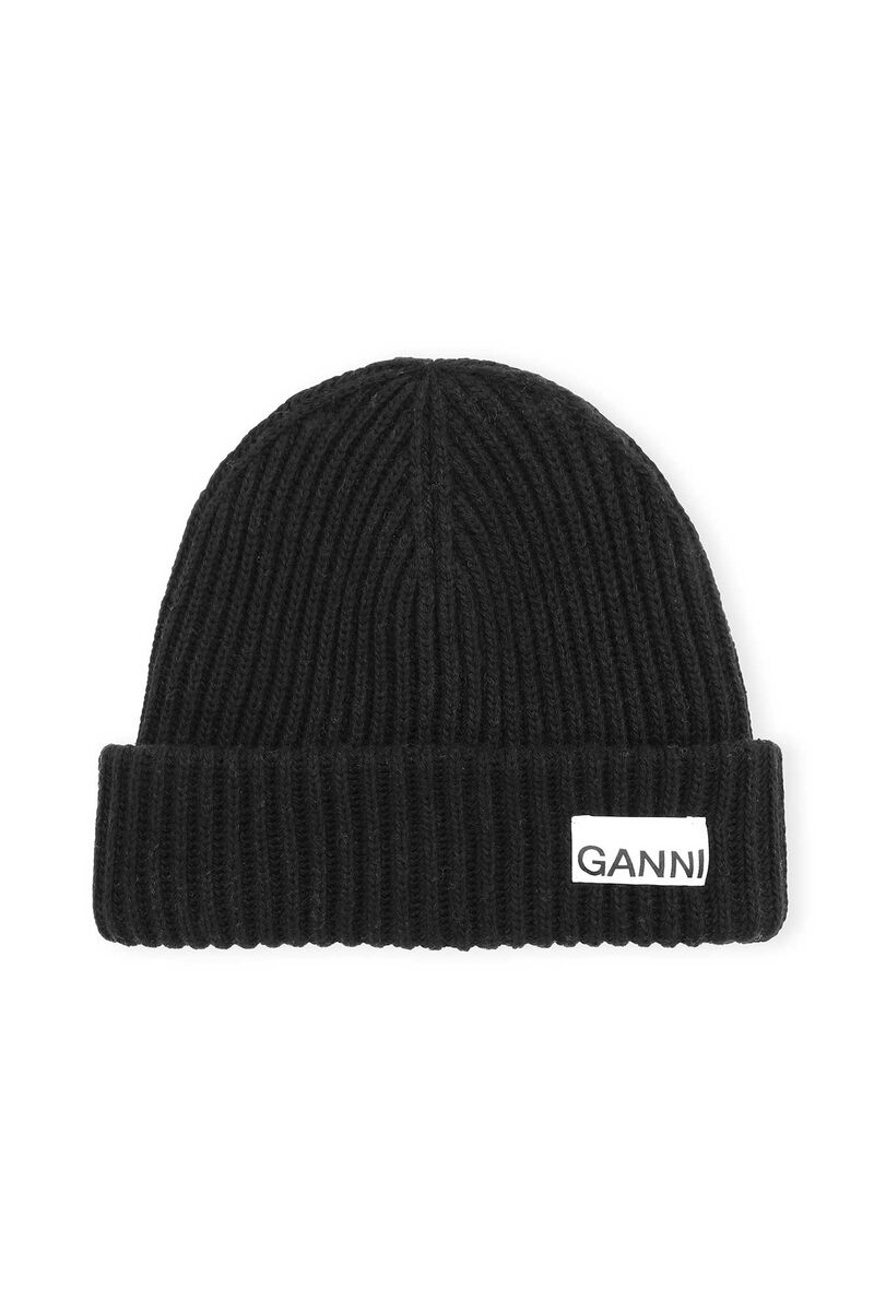 Rib Knit Acc Beanie, in colour Black - 1 - GANNI