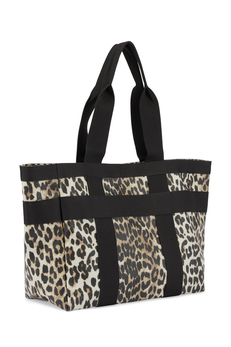East West Canvas Tote Bag, Cotton, in colour Leopard - 2 - GANNI
