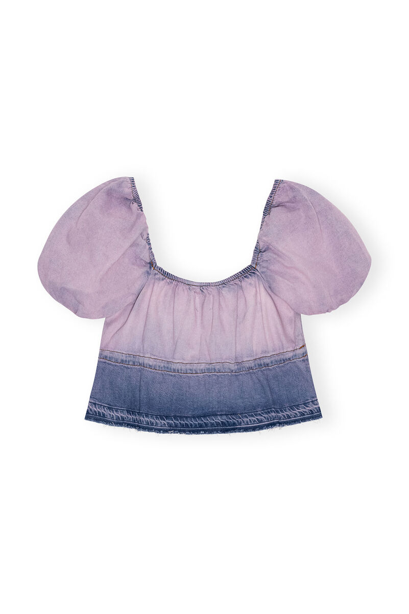 Purple Bleach Future Denim Puff Sleeve-toppen, Organic Cotton, in colour Bleach - 2 - GANNI