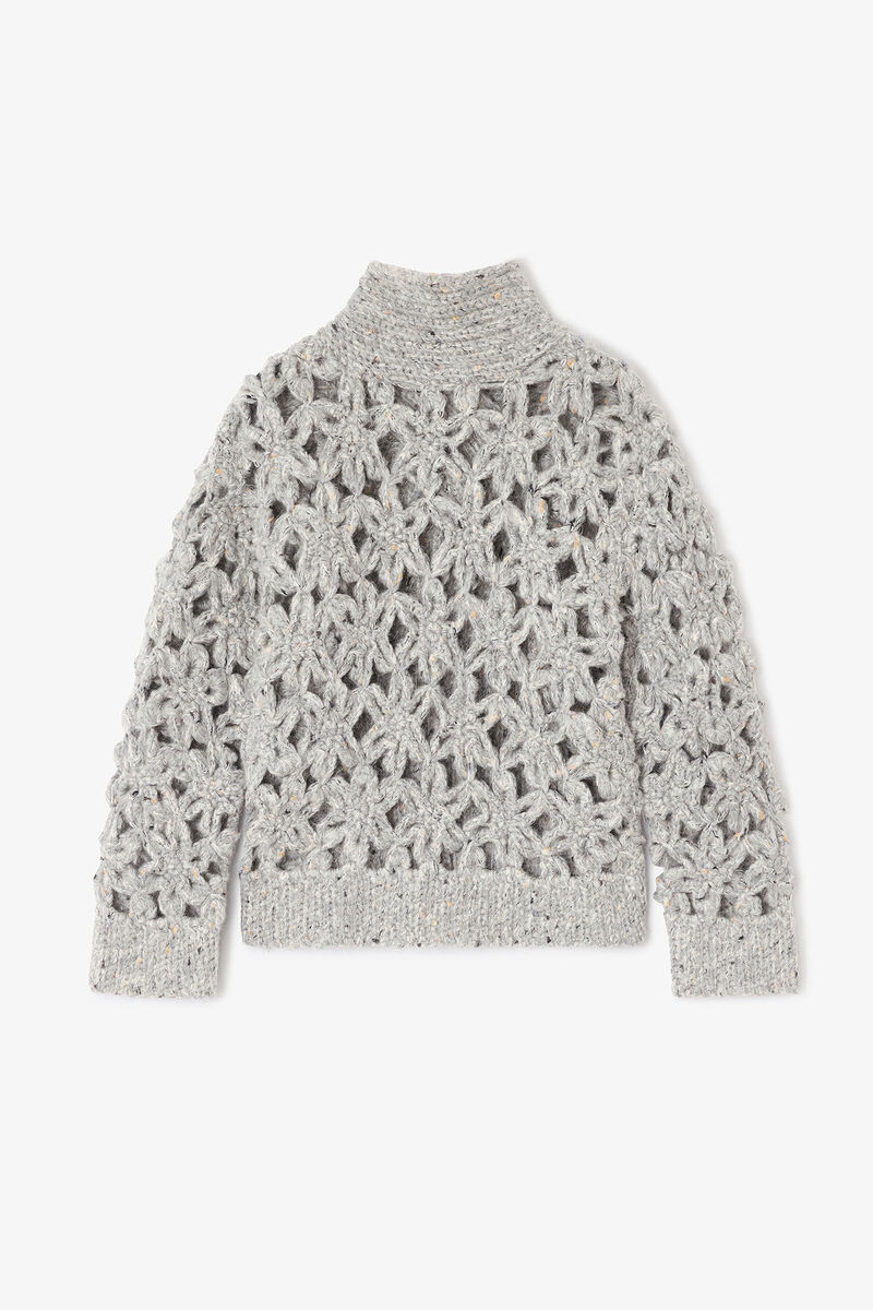 Grey Flower Crochet Sweater, Elastane, in colour Paloma - 1 - GANNI