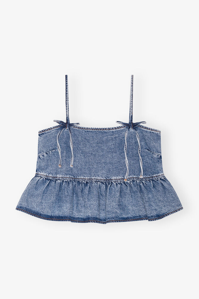 Blue Denim Strap Top, Mid Blue Stone