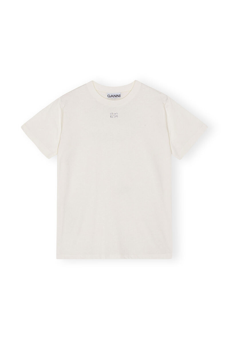 White Basic Jersey Rhinestone Relaxed-T-skjorte, Cotton, in colour Egret - 1 - GANNI