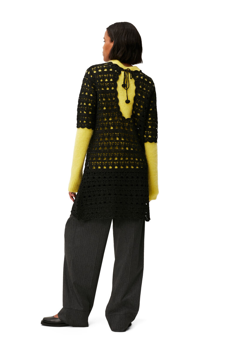 Crochet Open Back Mini Dress, Nylon, in colour Black - 8 - GANNI