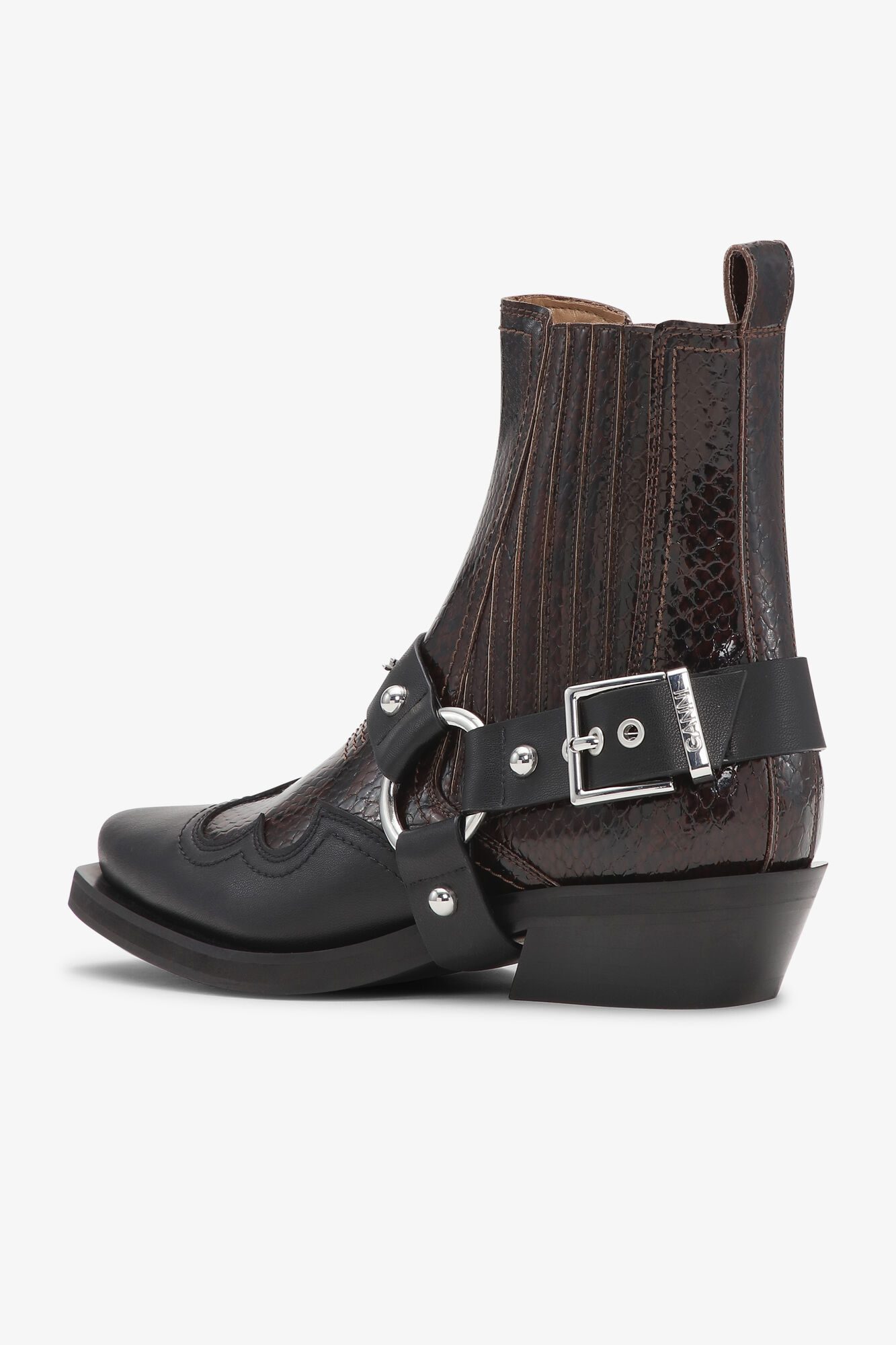 Dark Burgundy Low Cut Western Chelsea Boots, Polyester, in colour Black/Dark Burgundy - 3 - GANNI