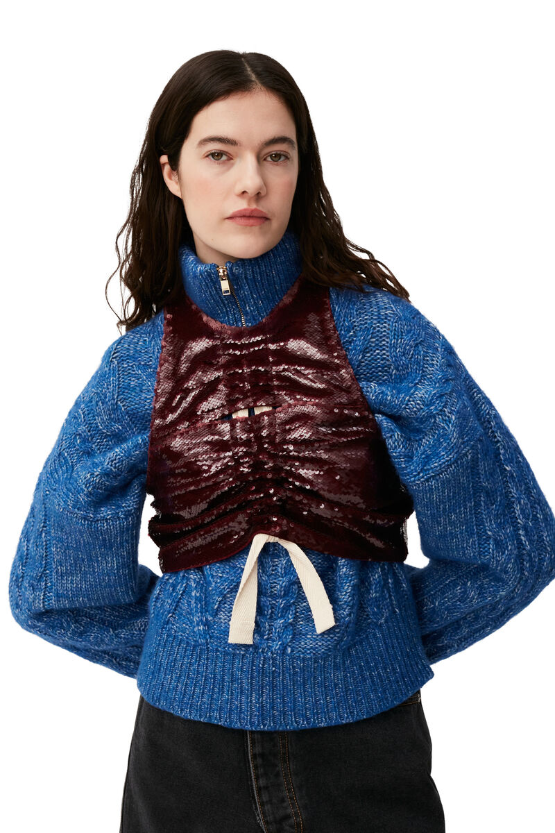 Sequins Top, Recycled Polyester, in colour Port Royale - 5 - GANNI