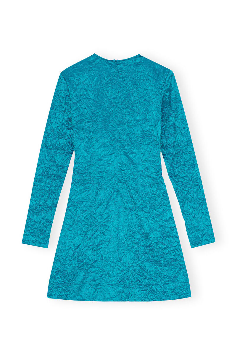 Blue Crinkled Satin Gathered Knot Mini Kleid, Elastane, in colour Algiers Blue - 2 - GANNI