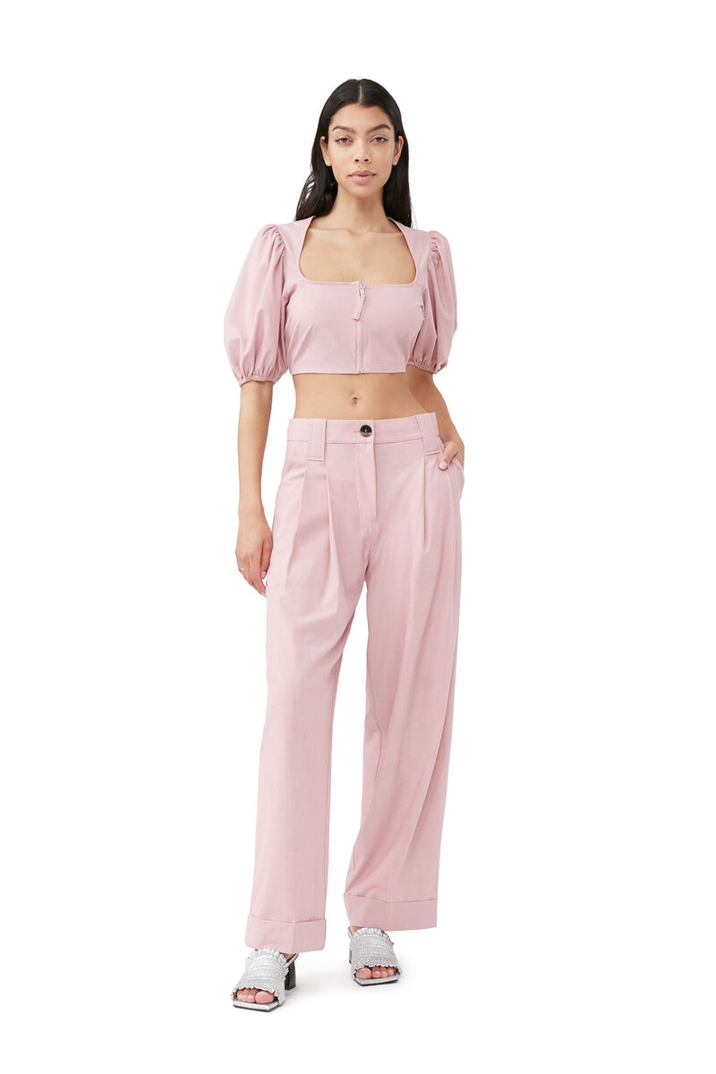 Drapey Melange Pleat Trousers, Elastane, in colour Pink Tulle - 4 - GANNI