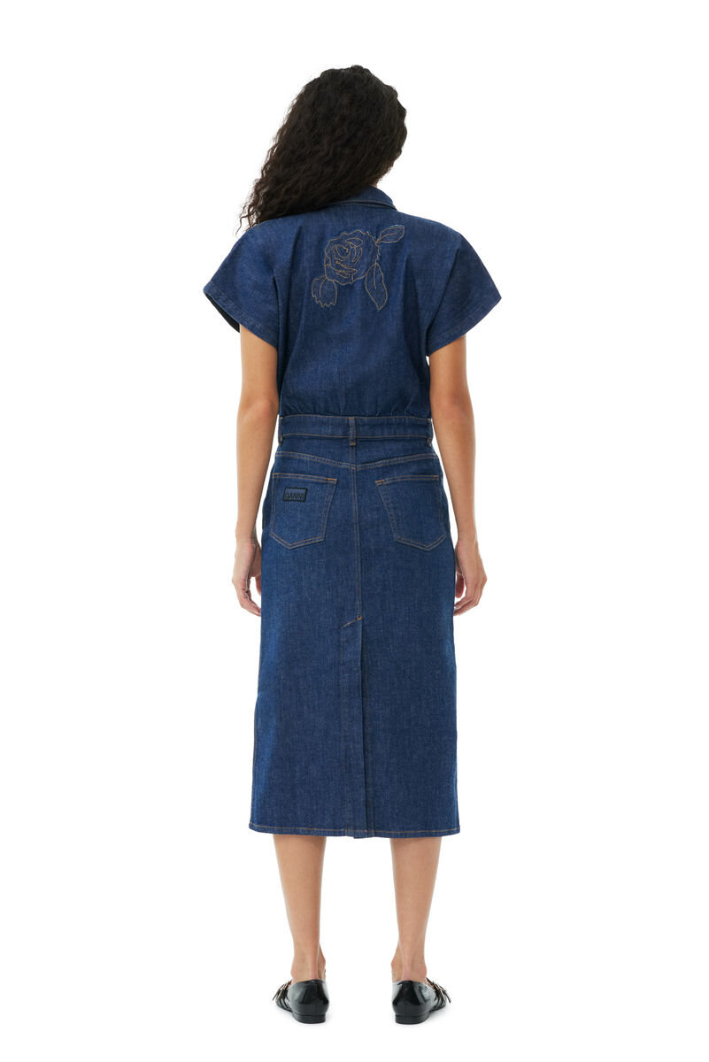 Denim Rose Midi-kjole, Cotton, in colour Rinse - 4 - GANNI