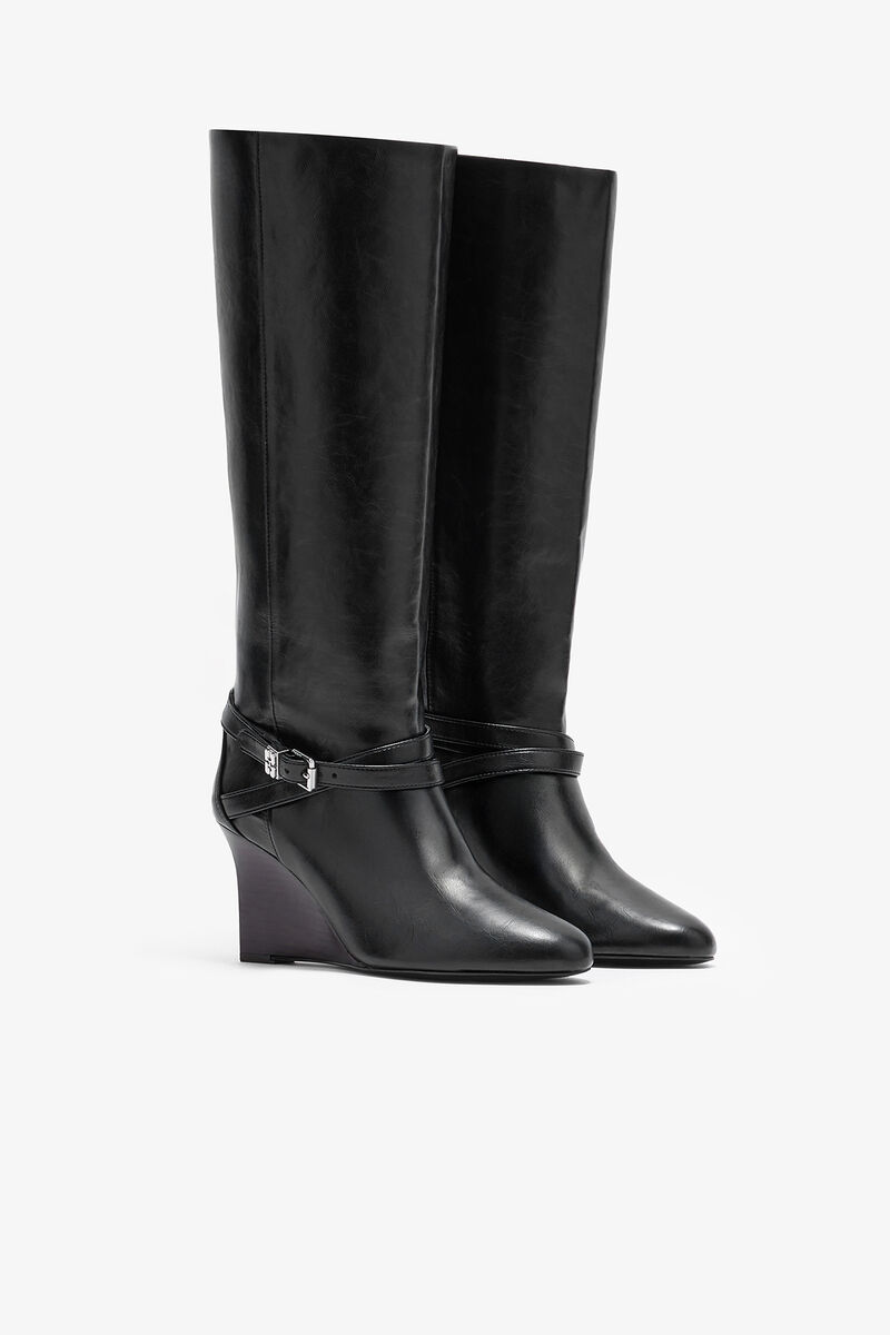 Kat High Boot in Black, Recycled Leather, in colour Black - 2 - GANNI