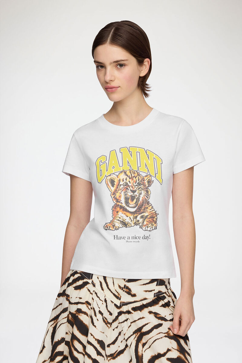 T-Shirt im Baby Fit mit Tiger, Organic Cotton, in colour Bright White - 1 - GANNI