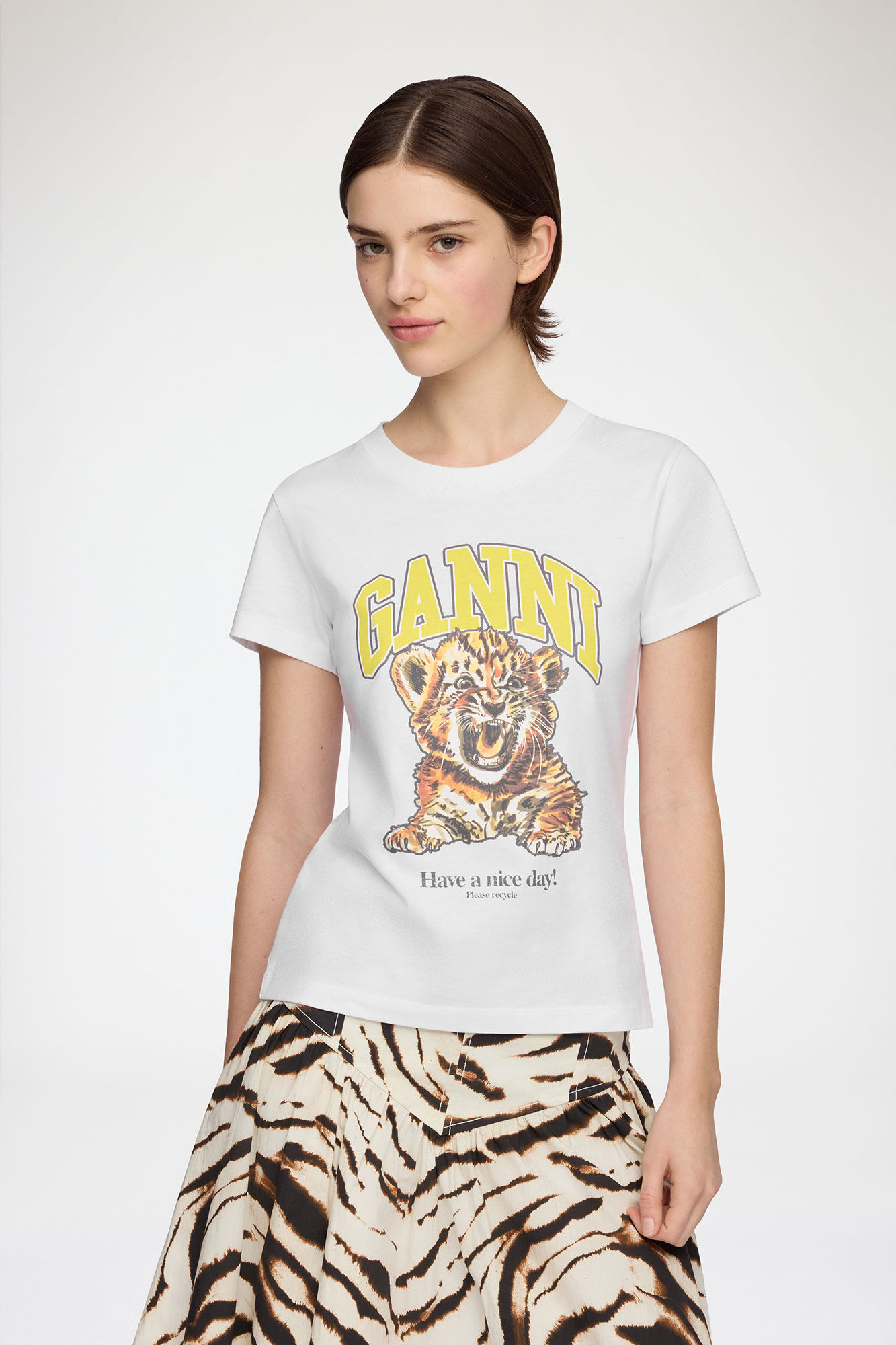 T-Shirt im Baby Fit mit Tiger, Organic Cotton, in colour Bright White - 1 - GANNI