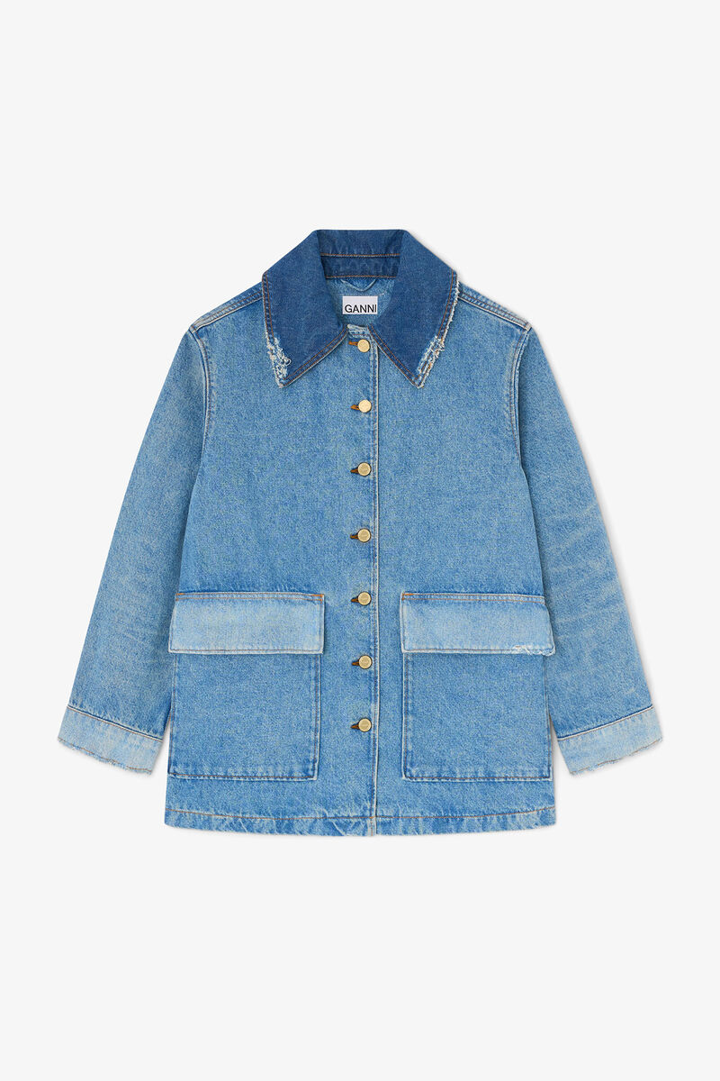 Jacke aus Patchwork-Denim, Organic Cotton, in colour Mid Blue Vintage - 1 - GANNI