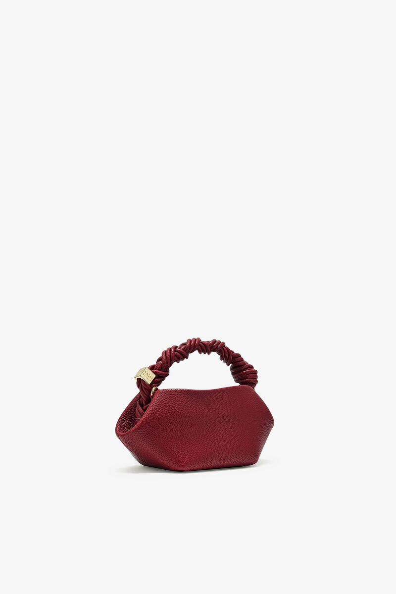 Burgundy Grained Mini Bou Bag, Recycled Polyester, in colour Red Dahlia - 2 - GANNI
