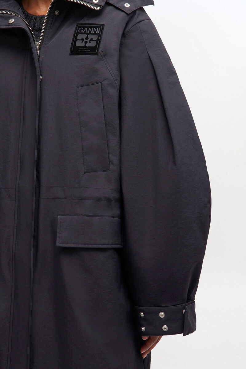 Manteau parka à trois couches gris foncé, Nylon, in colour Phantom - 3 - GANNI