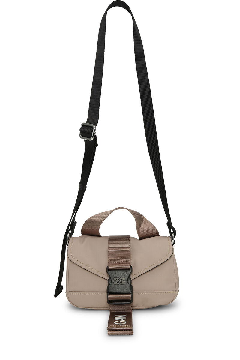 Light Grey Tech Mini Satchel Bag, Recycled Polyester, in colour Oyster Gray - 1 - GANNI