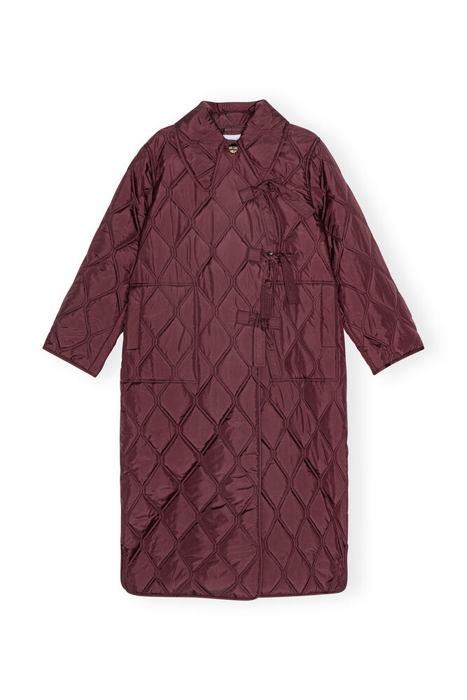Red Ripstop Quilt Asymmetric Coat, Port Royale