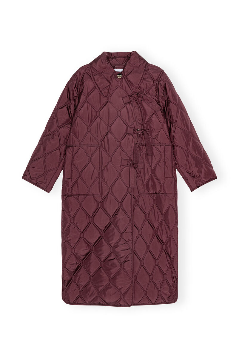 Red Ripstop Quilt Asymmetric Coat, Recycled Polyester, in colour Port Royale - 1 - GANNI