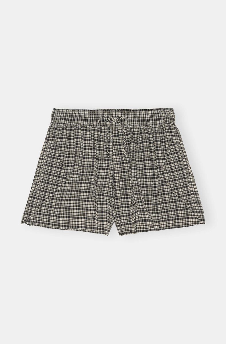 Seersucker Mini Shorts, Elastane, in colour Mini Check Black - 1 - GANNI