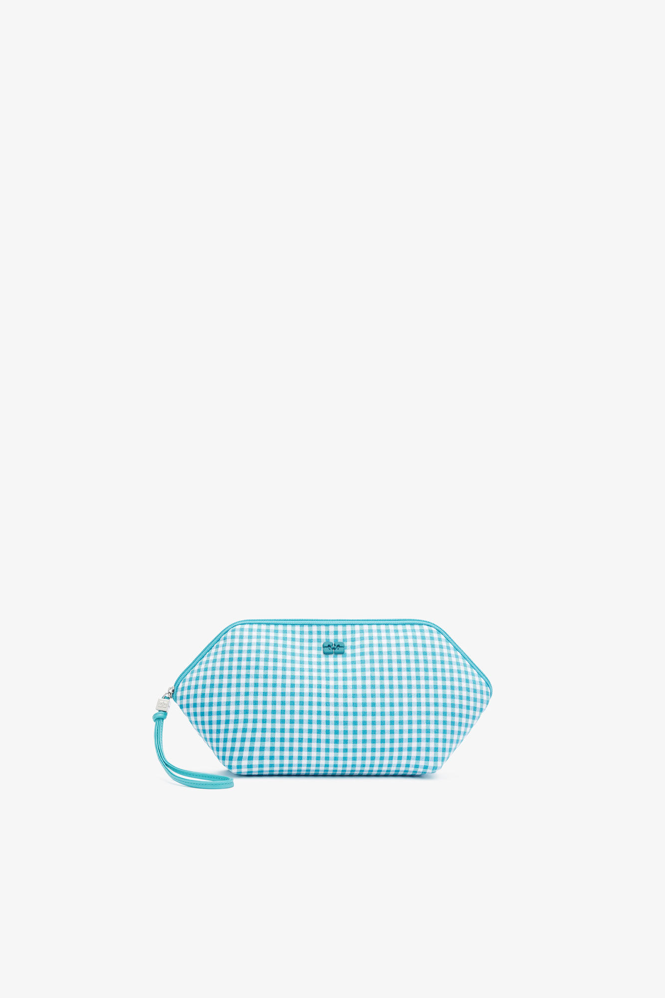 Bikini Pouch in Blue Check, Recycled Polyester, in colour Blue Curacao - 1 - GANNI