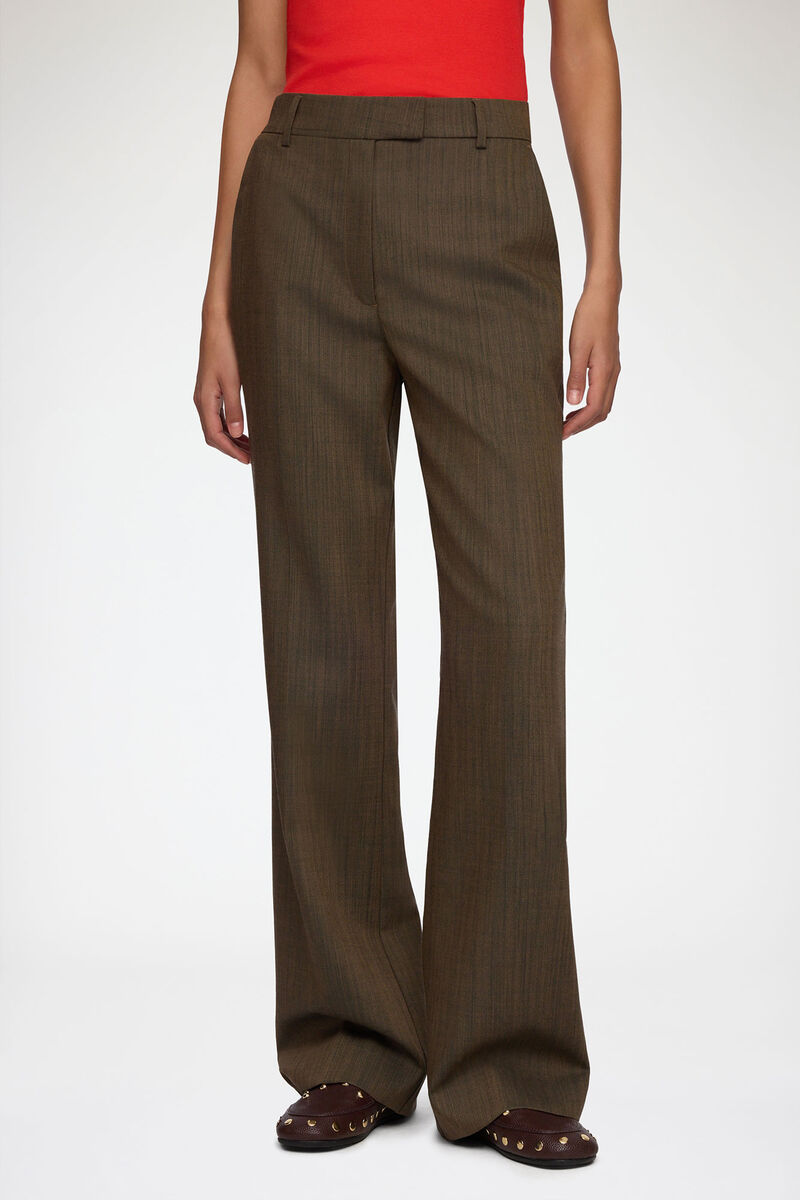 Trousers in Brown Wool Melange, Wool, in colour Canteen - 2 - GANNI