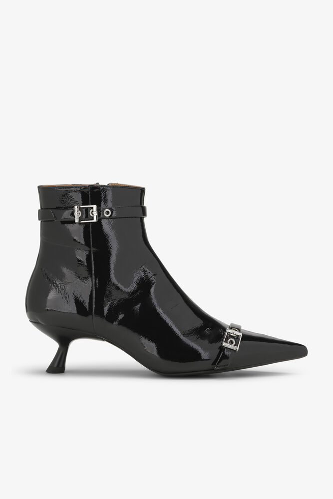 Black Naplack Kitten Heel Boots, Black