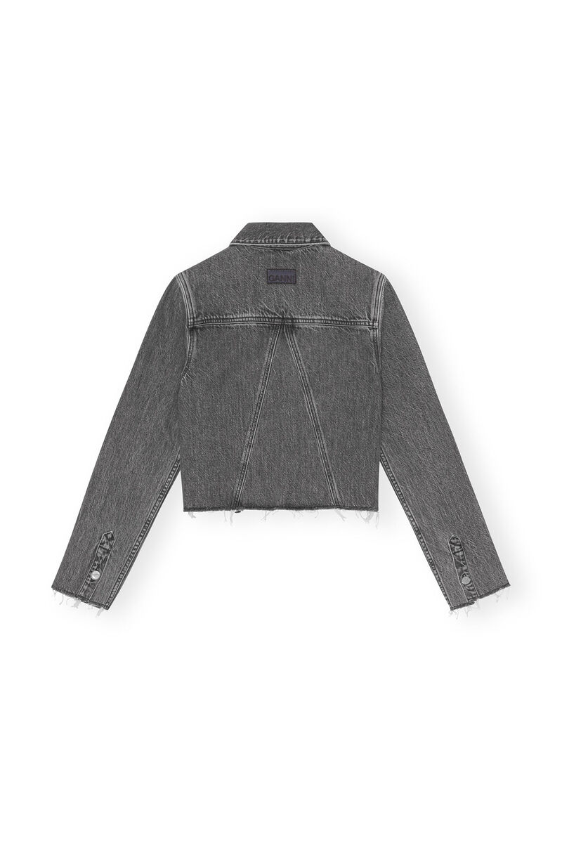 Re-Cut Denim Jacket, Cotton, in colour Washed Black/Black - 2 - GANNI