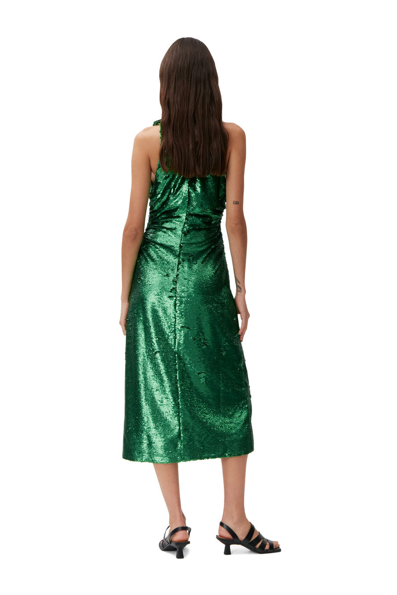 Sequinned Sleeveless Maxi Dress, Recycled Polyester, in colour Kelly Green - 2 - GANNI