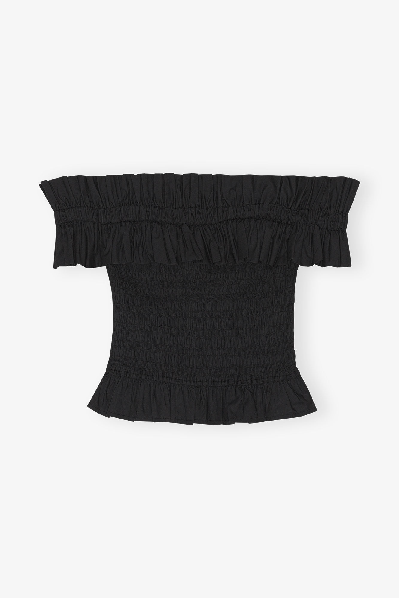 Cotton Poplin Off-Shoulder Smock Top, Cotton, in colour Black - 1 - GANNI