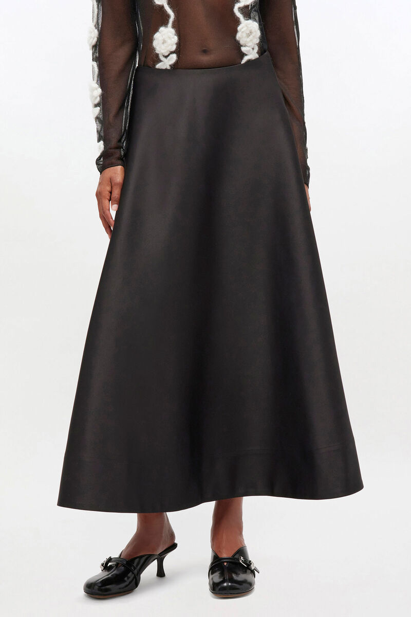 Langt, svart sirkelskjørt, Recycled Polyester, in colour Black - 2 - GANNI