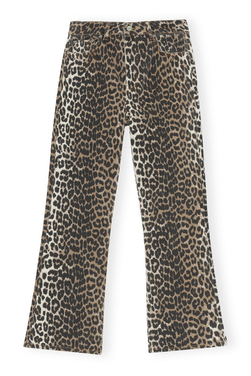 Leopard Betzy Cropped Jeans, Cotton, in colour Leopard - 1 - GANNI