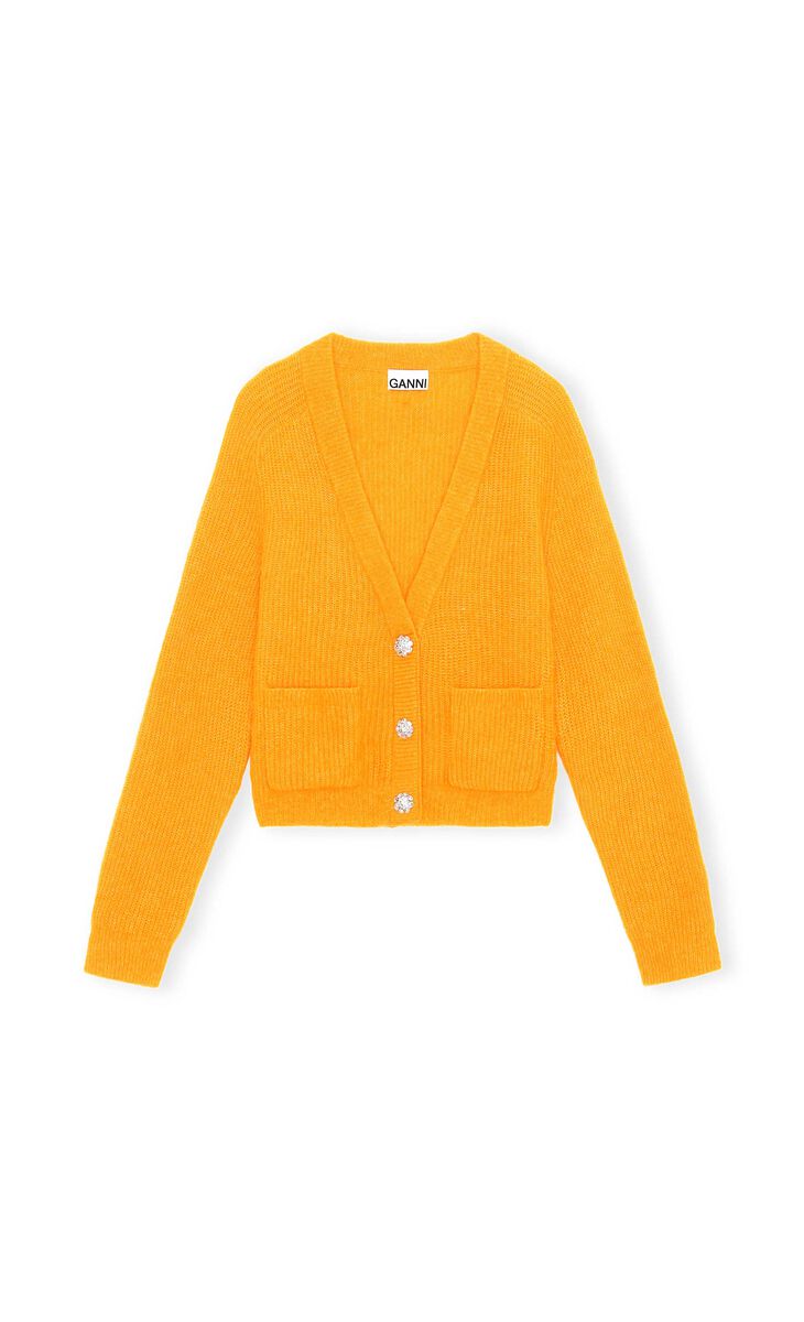 Soft Wool Cardigan, Alpaca, in colour Bright Marigold - 1 - GANNI
