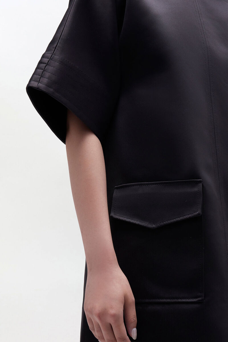 Black Kimono Dress, Recycled Polyester, in colour Black - 3 - GANNI