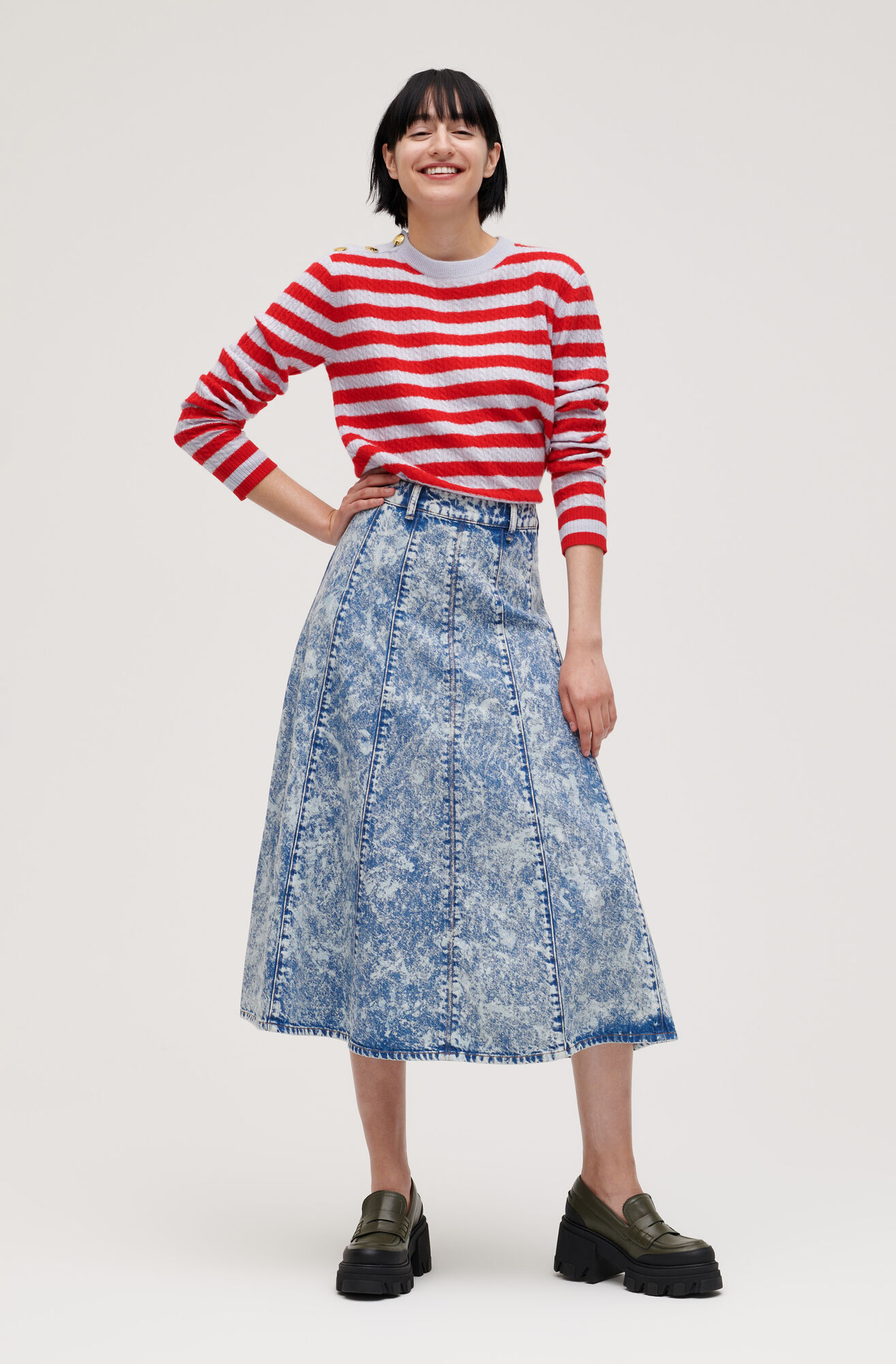 Bleach Bleach Denim High Waist Aline Panel Skirt GANNI US