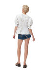 Poplin V-Neck Shirt, Cotton, in colour Floral Shape Bright White - 3 - GANNI