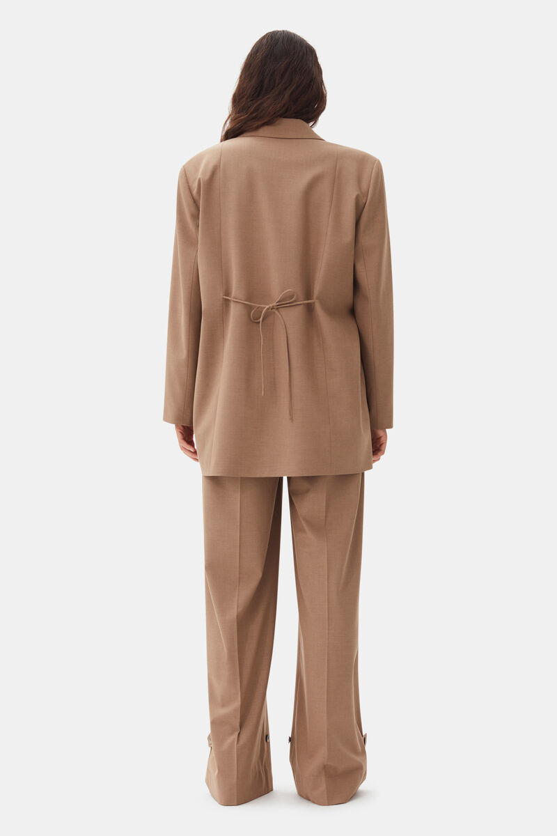 Brown Drapey Melange Oversized Blazer, Elastane, in colour Tiger's Eye - 4 - GANNI