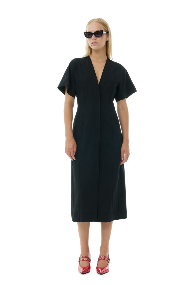 Black Drapey Melange Midi klänning, Elastane, in colour Black - 1 - GANNI