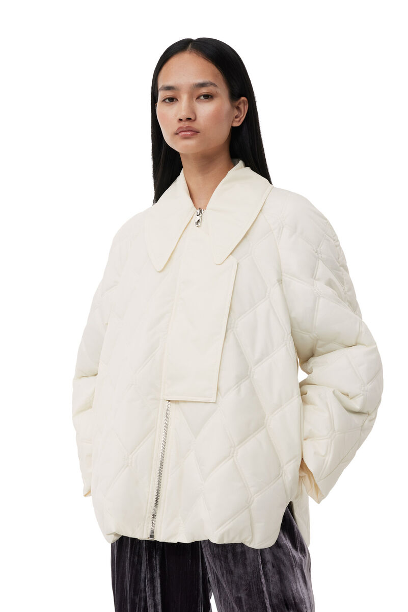 Veste White Ripstop Quilt, Recycled Polyester, in colour Egret - 1 - GANNI