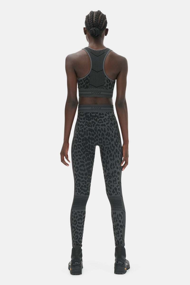 Sömlös jacquard-BH, Polyester, in colour Black - 2 - GANNI