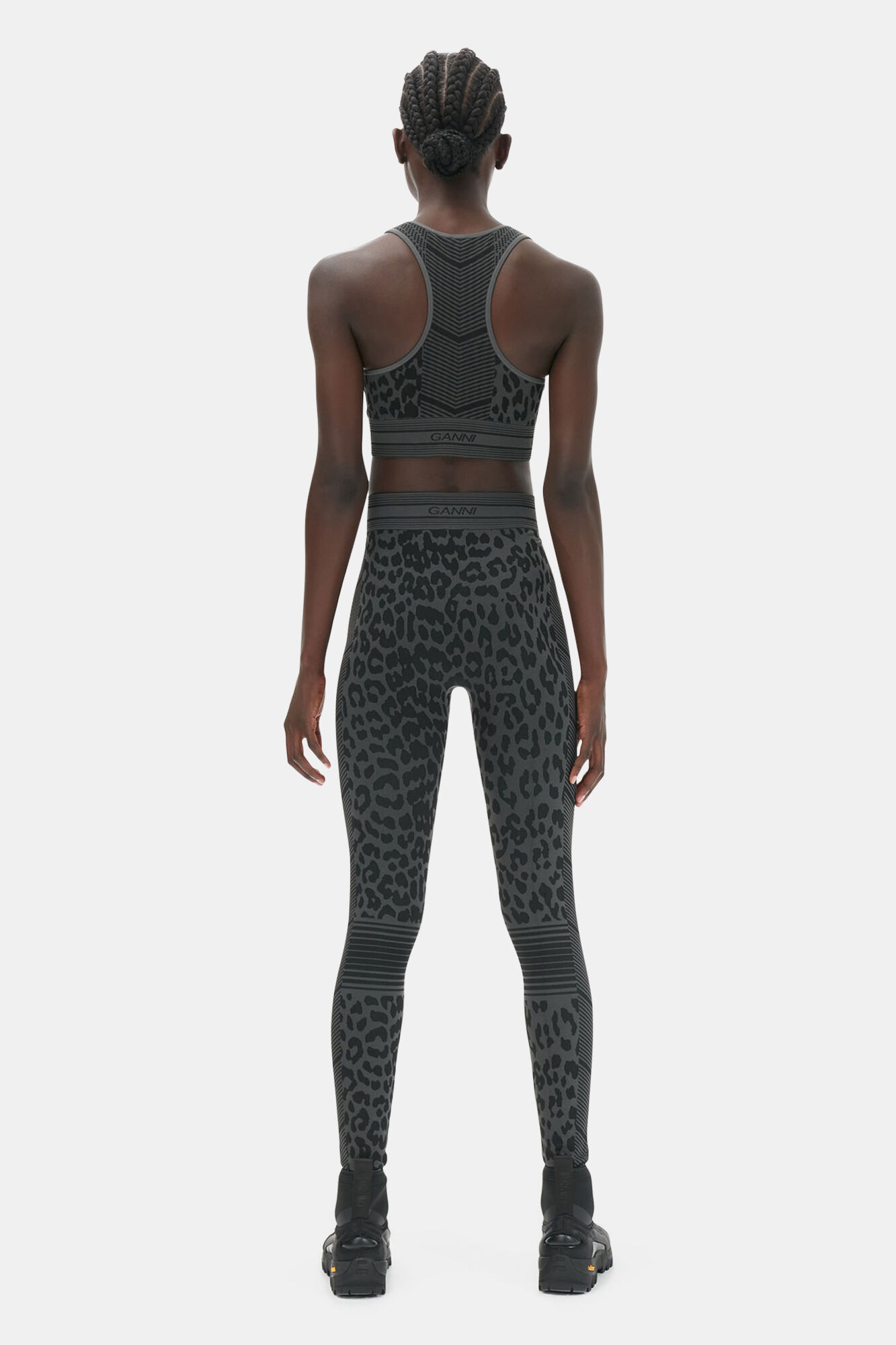 Sömlös jacquard-BH, Polyester, in colour Black - 2 - GANNI