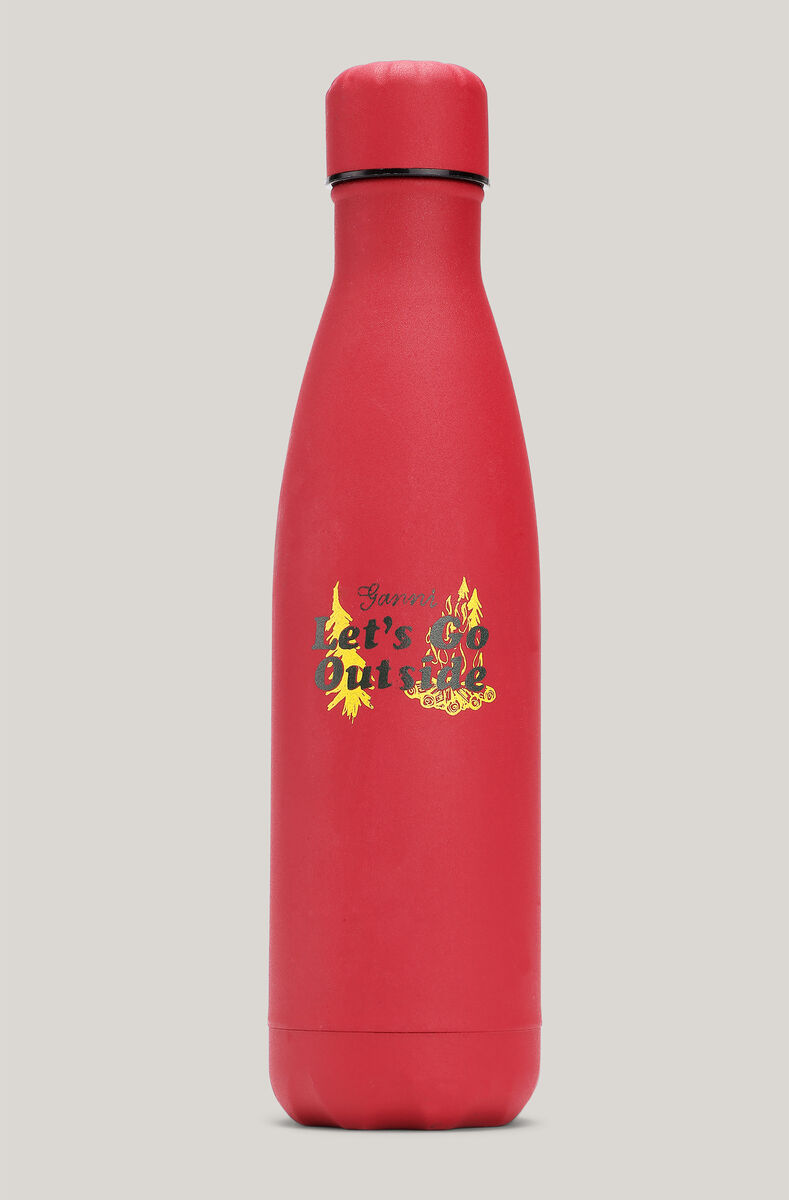 Steel Accessories Water Bottle Let's Go Outside, in colour High Risk Red - 1 - GANNI