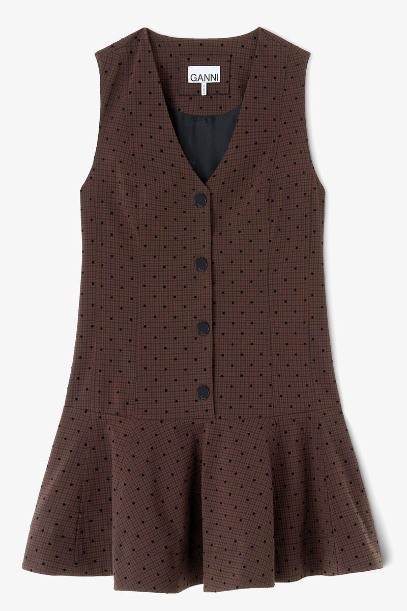 Flock Check Suiting Dress, in colour Chicory Coffee - 1 - GANNI