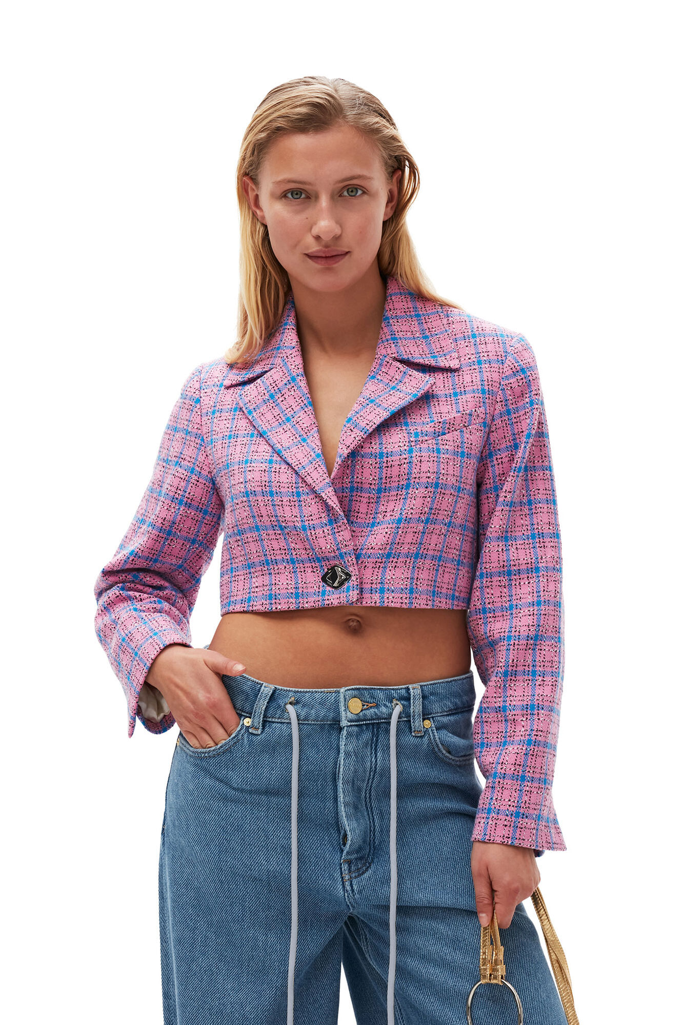 Heavy Denim Wide Drawstring Jeans, Cotton, in colour Light Blue Stone - 6 - GANNI