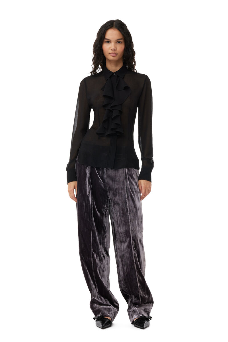 Black Chiffon Flæseskjorte, Recycled Polyester, in colour Black - 1 - GANNI