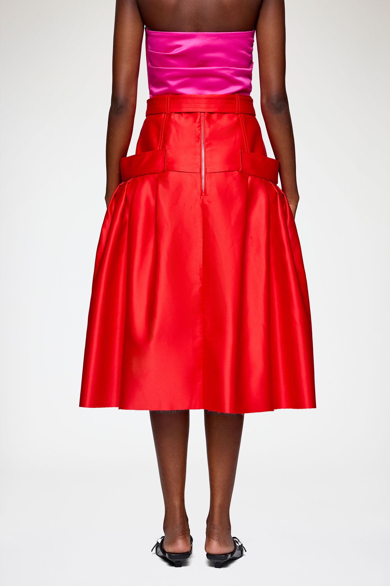 Skirt in Duchesse Satin, Recycled Polyester, in colour Goji Berry - 3 - GANNI
