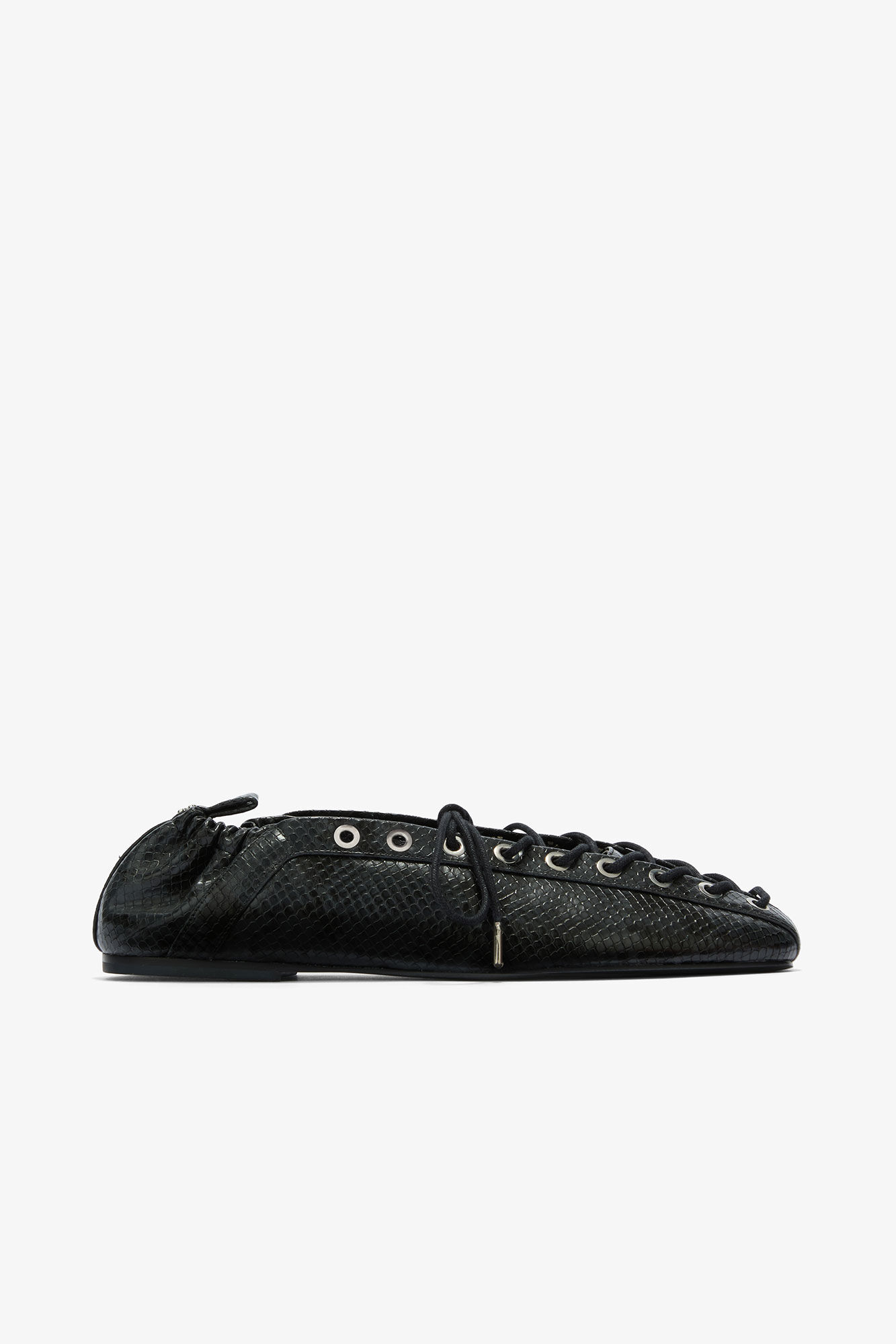 Lace-Up Ballerinas in Black Snake, Polyurethane, in colour Croco - 1 - GANNI