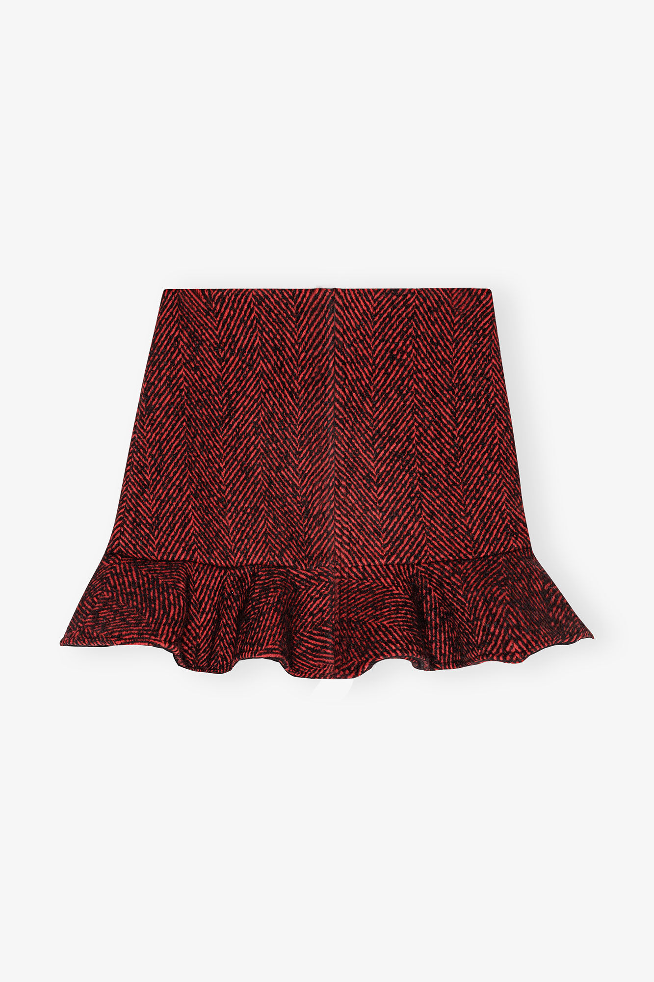 Red Herringbone Wool Mini Skirt, Acryl, in colour Winery - 2 - GANNI